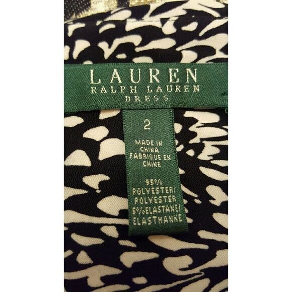 RALPH LAUREN Cowl-Neck Printed Empire Ruched Dress Black White - Size 2 - Picture 4 of 4